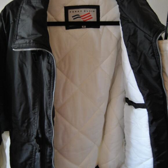Perry Ellis America Winter Coat Black & White Medium Vintage - Picture 7 of 10